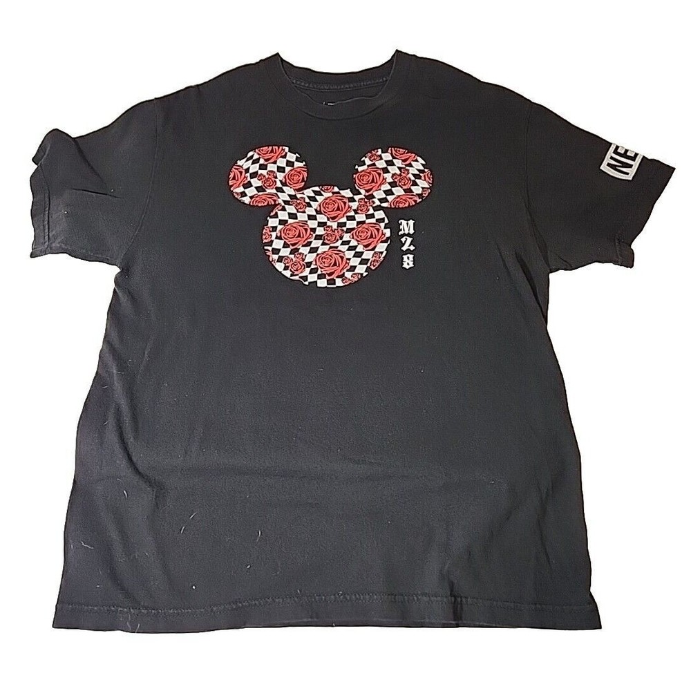 Disney X NEFF Mickey Mouse Floral Roses T-shirt Tee BLACK Cotton Mens Large